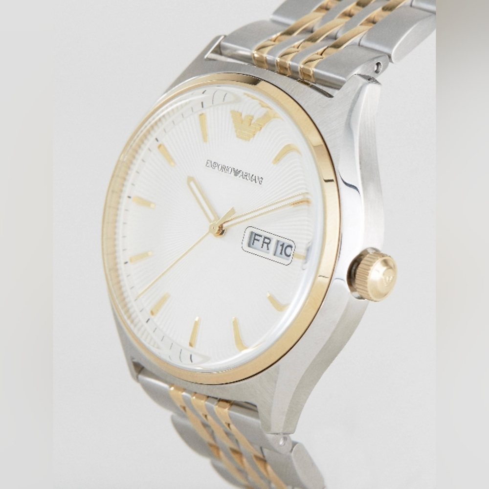 Emporio Armani Zeta AR11034 White Dial Gold Tone Bezel Metal Bracelet Mens Watch - Picture 1 of 15